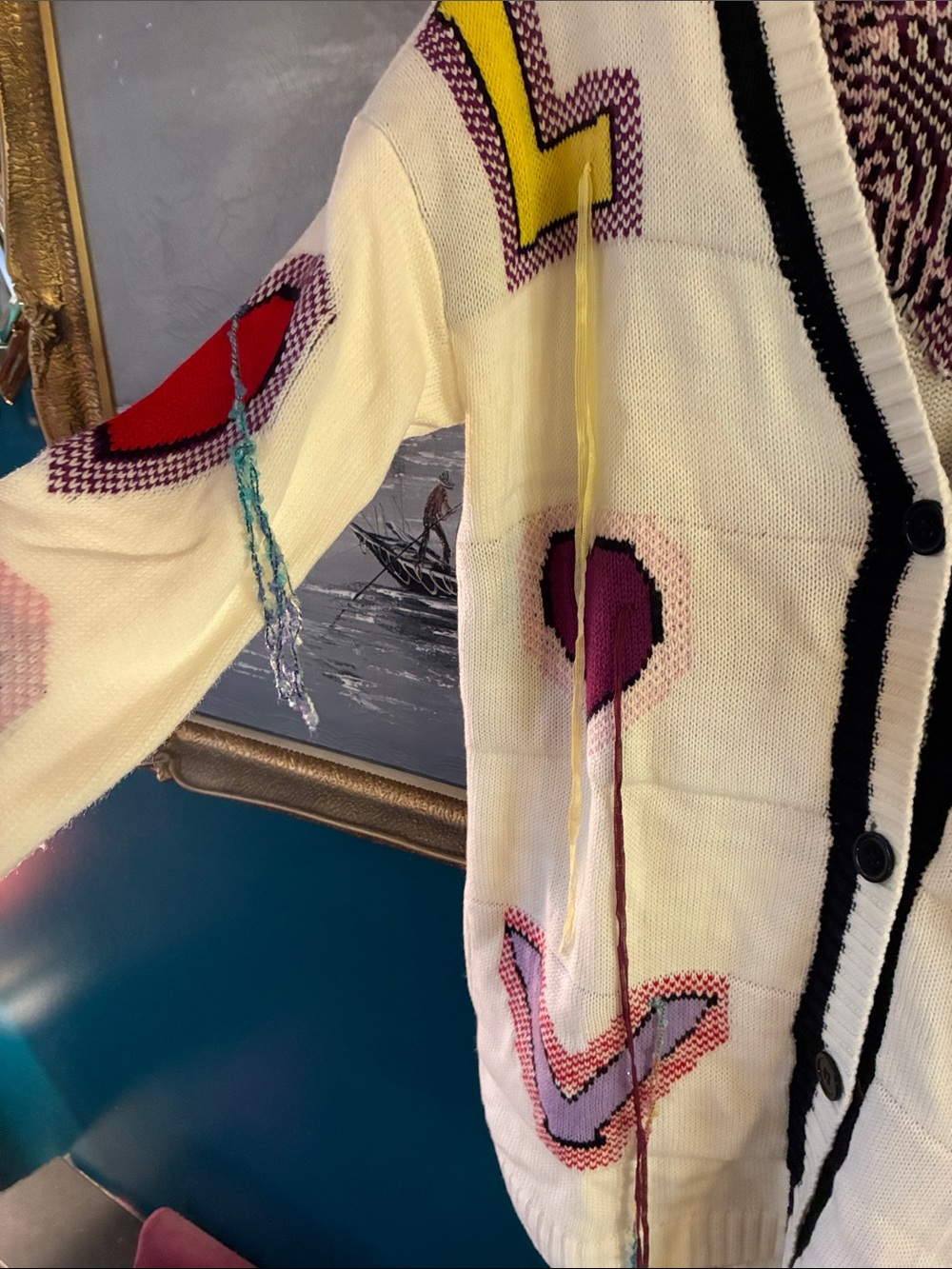 Karen Millen White Patchwork Heart & Letter Button Cardigan - Picture 6 of 12